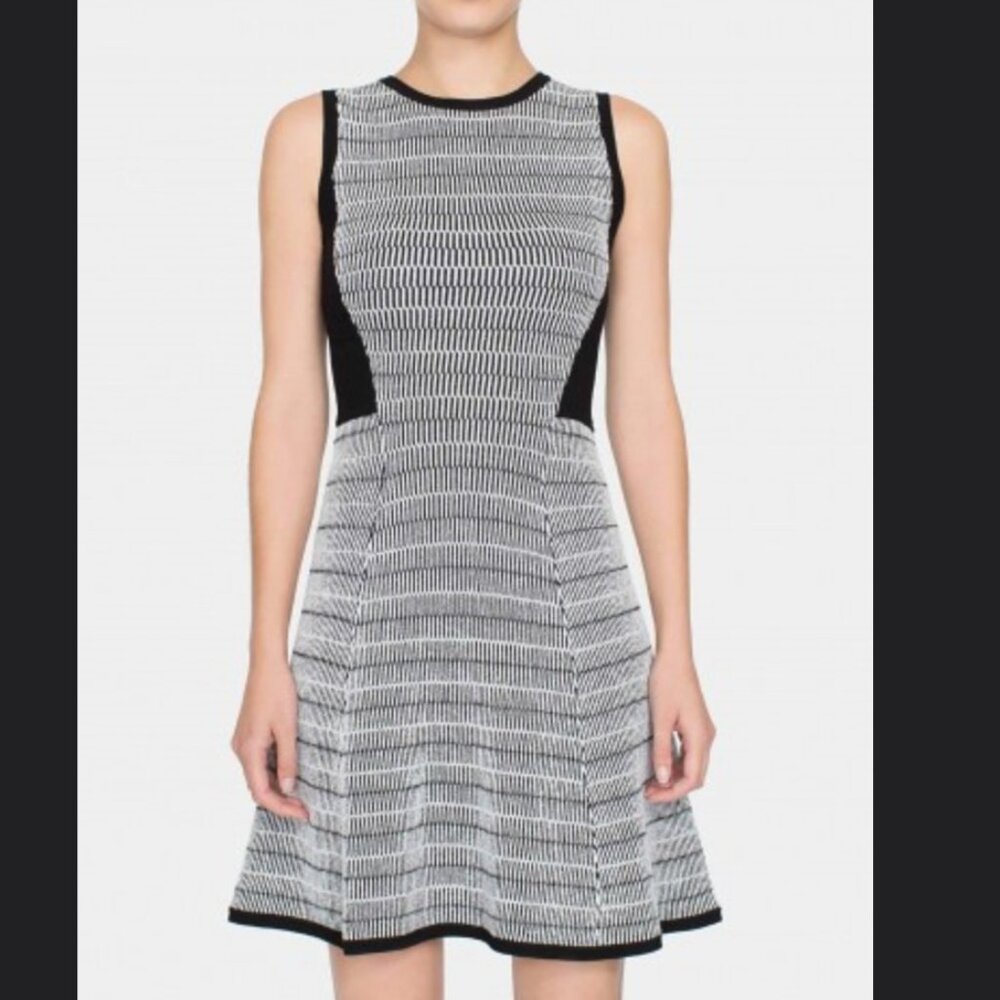 White + Warren Black and White Textured Sleeveless Skater Dress Size Small